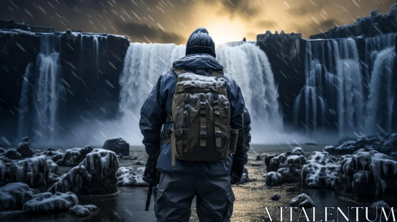 Captivating Waterfall Photography: A Glimpse into the Cold and Detached Atmosphere AI Image