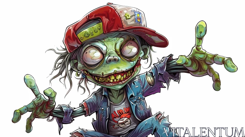 Cartoon Zombie Illustration in Casual Attire AI Image