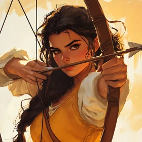 Woman Archer Ready to Shoot Arrow