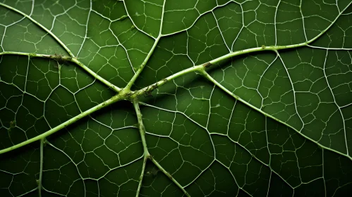Close-up View of Dark Green Leaf with Intertwined Network Patterns