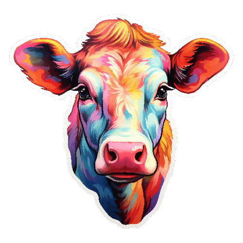Colorful Cartoon Cow Illustration on Transparent Background