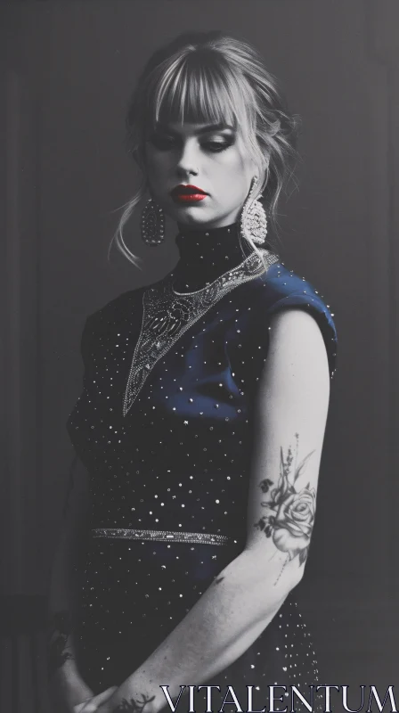 Taylor Swift in Blue Dress with Rose Tattoo