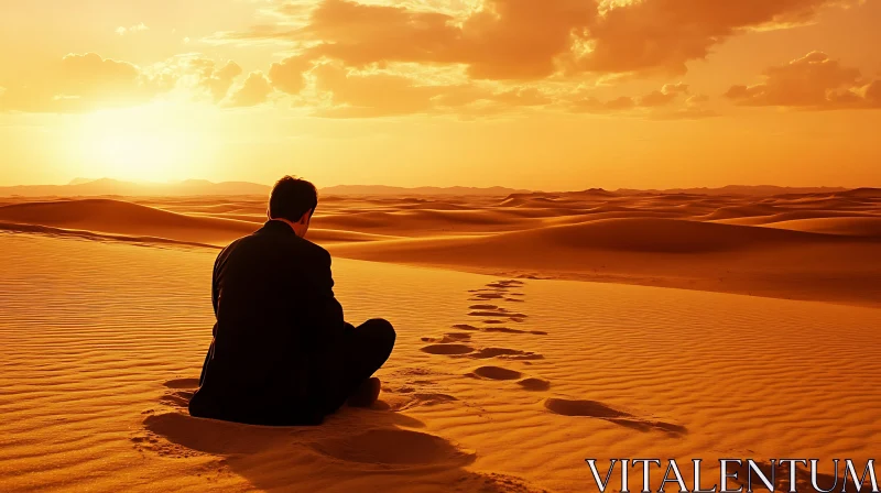 Man Meditating in Desert at Sunset
