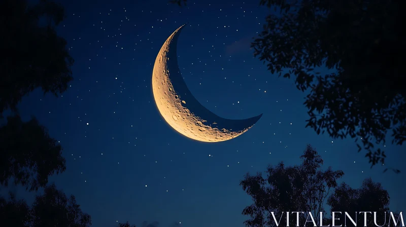 Peaceful Night with Crescent Moon