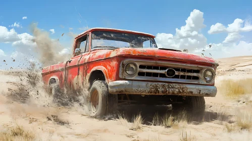 Classic Red Truck in Desert Landscape