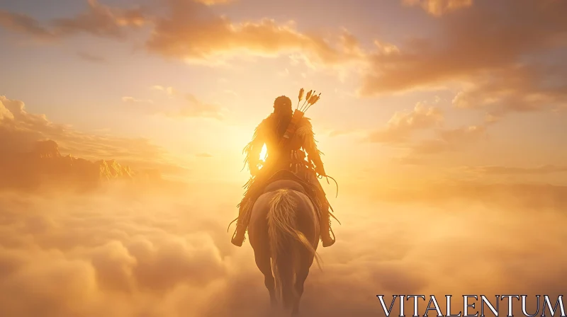 Rider Ascending Through Cloudscape at Sunset