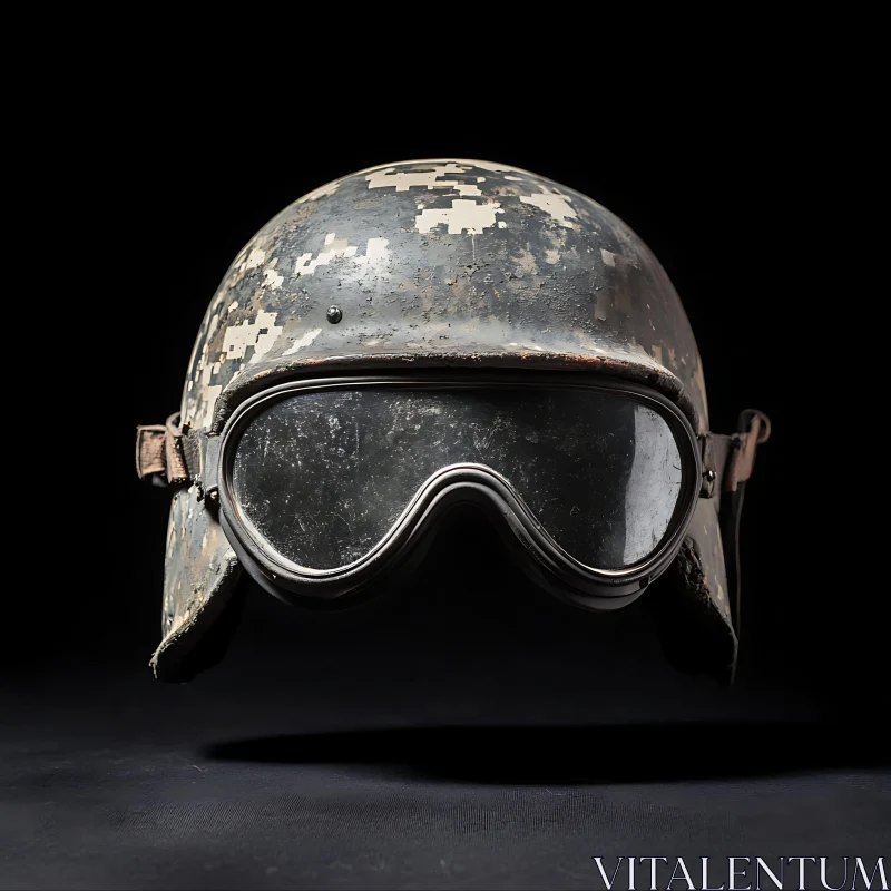 Camouflage Helmet with Protective Eyewear AI Image