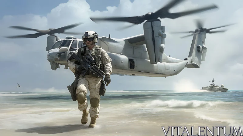 Soldier and Aircraft on the Beach