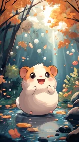 Cheerful Hamster Amidst Fall Leaves