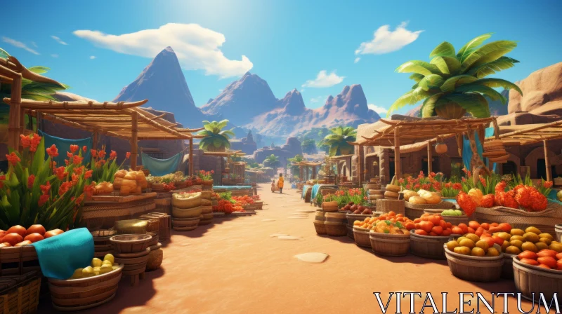 Enchanting Adventure-themed Marketplace: A Feast of Fruits and Vegetables AI Image