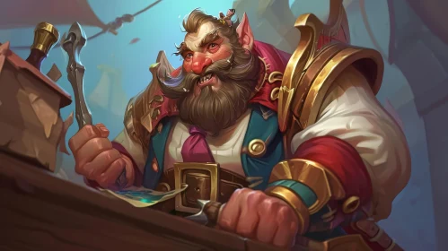 Enigmatic Male Dwarf Pirate on a Ship - Digital Painting