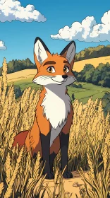 Playful Fox in Wheat Field