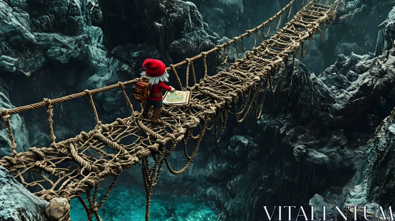 Red Figure on a Canyon Bridge