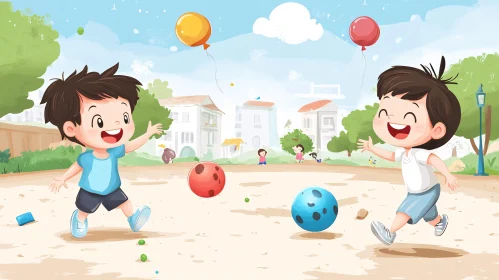 Whimsical Illustration of Children Playing