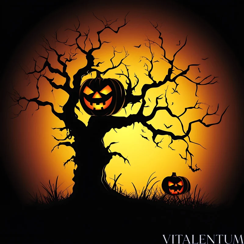 Spooky Tree with Pumpkins