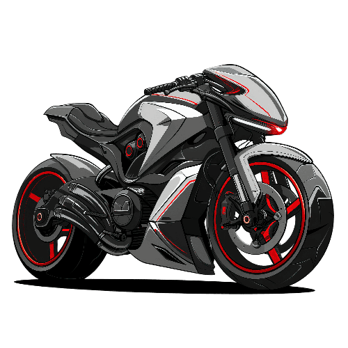 Futuristic Cartoon Motorcycle with Red Accents for Design