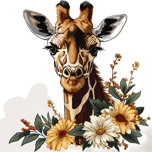 Giraffe and Floral Whimsical T-Shirt Design