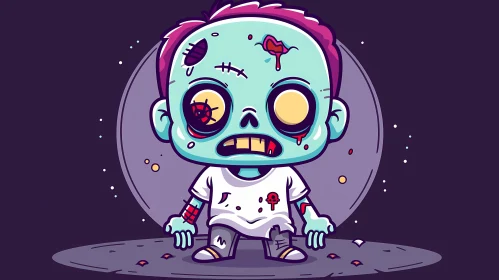 Humorous Cartoon Illustration of a Zombie in Moonlight