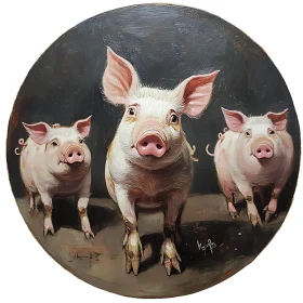 Round Art of Three Pigs