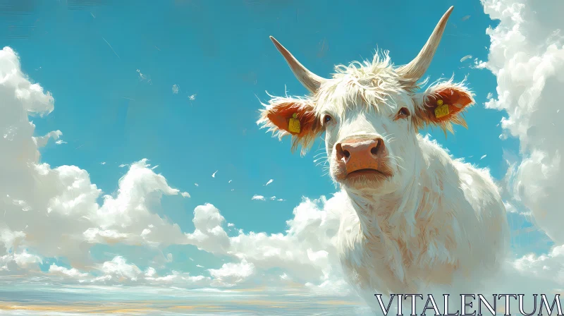 Tranquil Cow in a Cloudy Sky AI Image