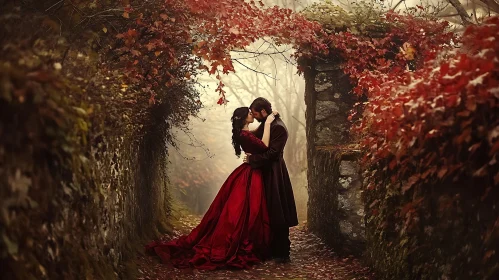 Couple's Intimate Moment in Fall