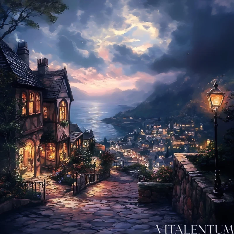 AI ART Coastal Town Twilight View