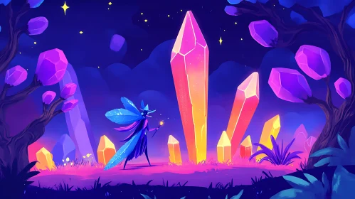 Mystical Fairy in Crystal Landscape