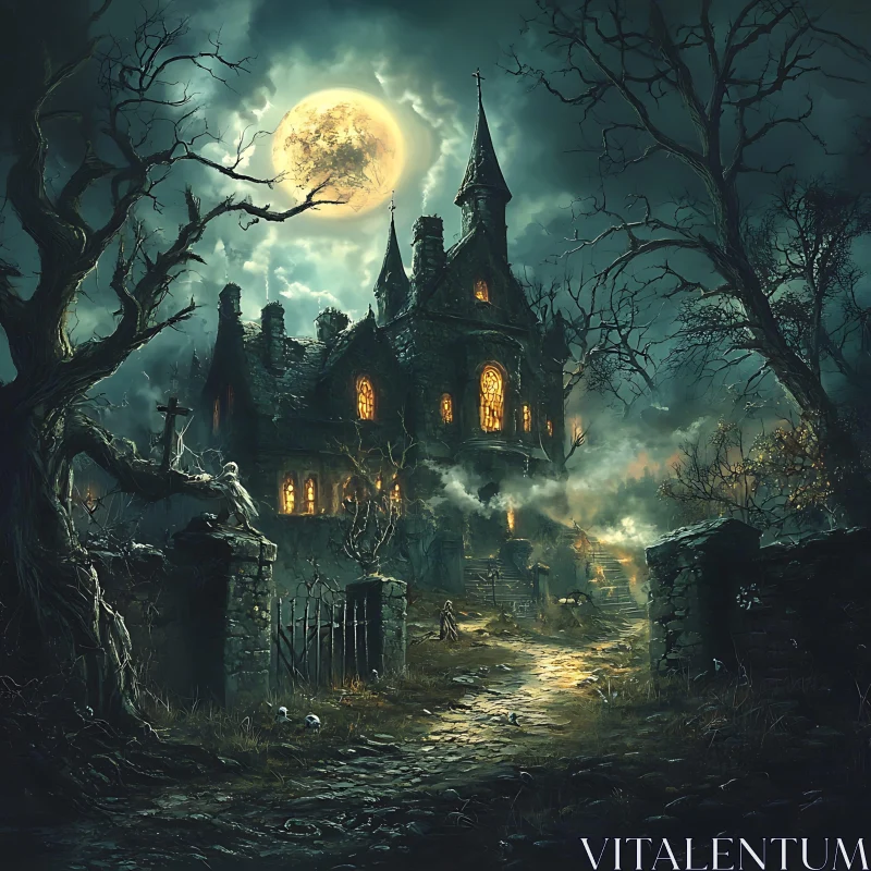 Spooky House at Night AI Image