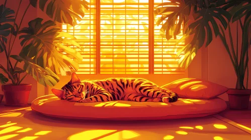 Tabby Cat in Sunlit Room