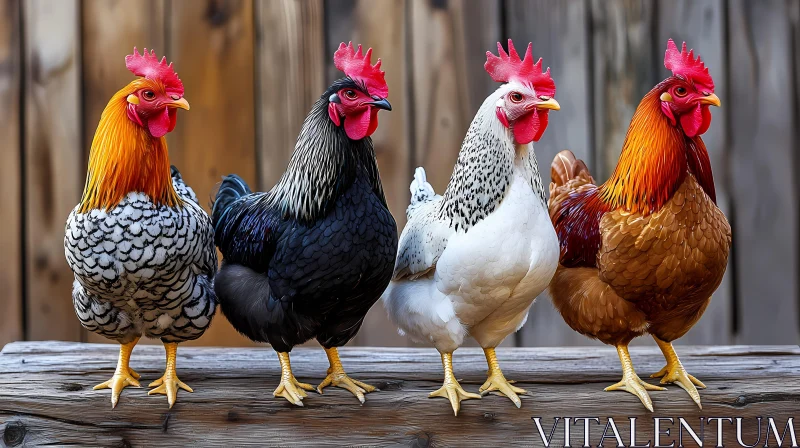 Vibrant Roosters Perched Together AI Image