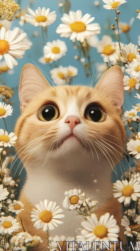 AI ART Cute Feline in a Daisy Field