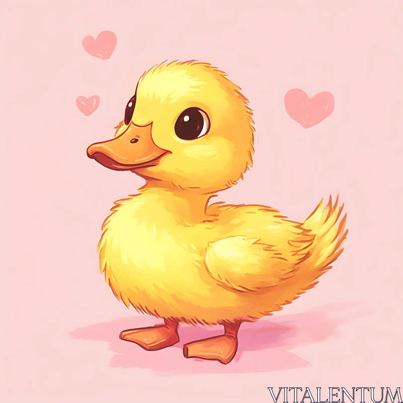 Charming Duckling Art with Pink Hearts AI Image