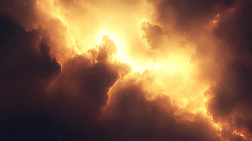 Ethereal Light Breaking Through Dark Clouds