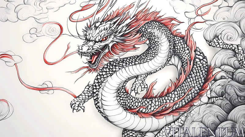 AI ART Coiled Dragon in the Clouds