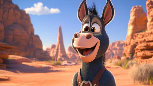 Happy Cartoon Donkey in Sunny Desert