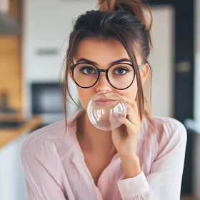 Playful Woman Blowing Bubble Portrait