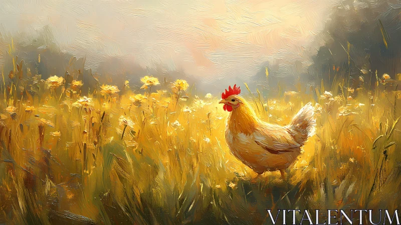 AI ART Golden Field with Chicken