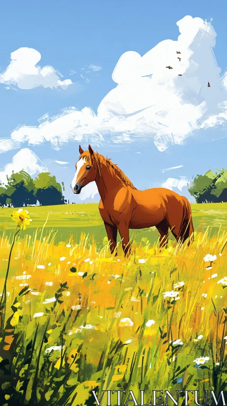 AI ART Serene Horse in a Lush Field