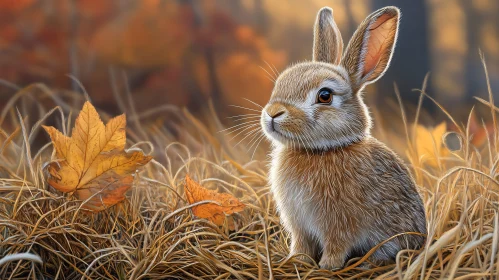 Rabbit Among Autumn Leaves