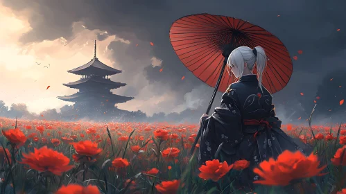 Pagoda and Red Flower Field