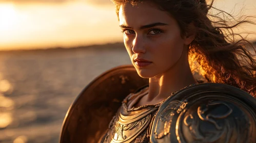 Armored Woman at Sunset