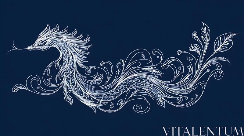 AI ART Floral Dragon on Blue Background