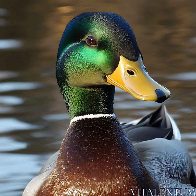 Close-Up of a Mallard Duck AI Image