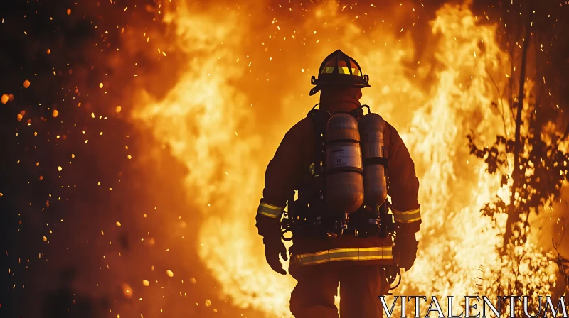 Firefighter Battling Massive Fire AI Image