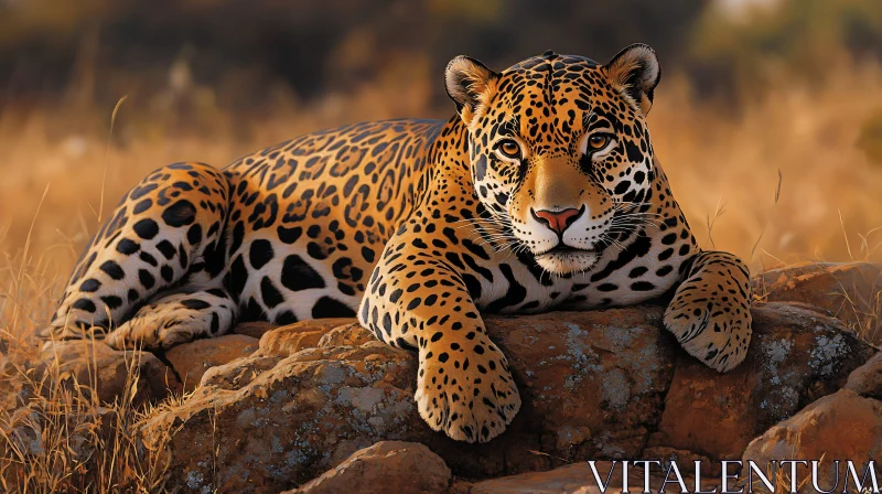 Leopard on Rocks in Nature AI Image