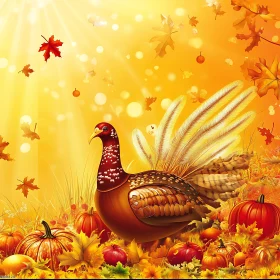 Festive Fall Scene with Turkey and Harvest