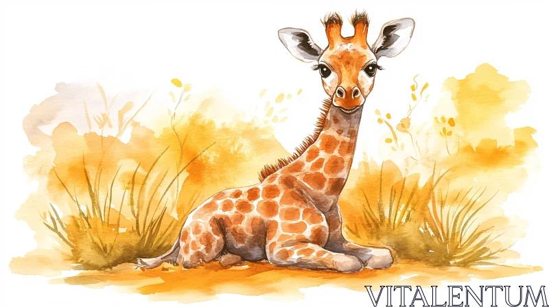 Gentle Giraffe in Watercolor AI Image