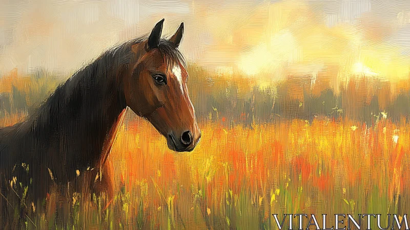 Serene Equine Landscape at Sunset AI Image