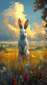 Rabbit in Meadow Painting