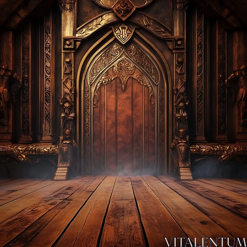 Grand Carved Wooden Door Interior AI Image